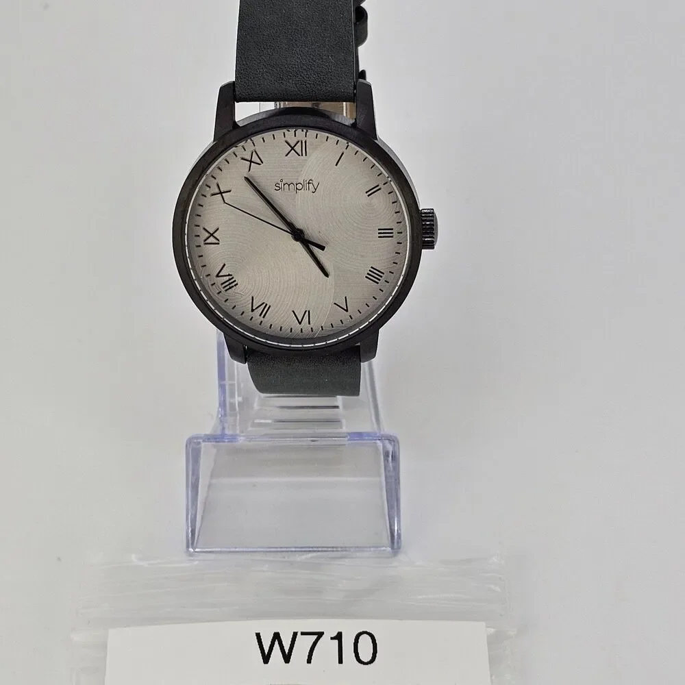 Men's Simplify Watch 42MM Roman Numerals Black Case Gray Dial Leather Bands Work